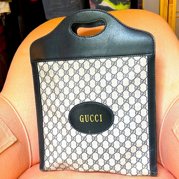 VINTAGE BLUE MONOGRAM CANVAS SHOPPING BAG TOTE HANDBAG - Picture 1 of 14